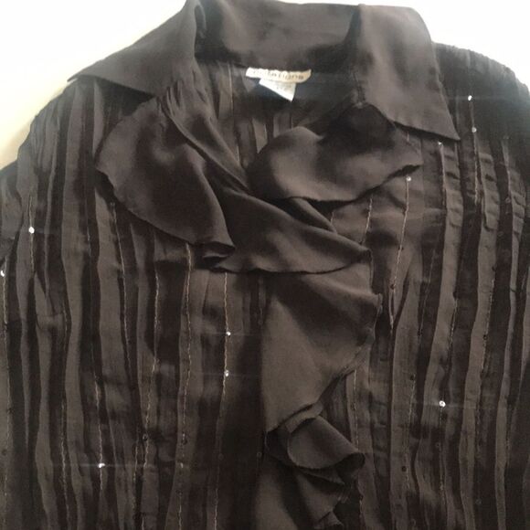 Vintage Notations Brown Ruffle  Sheer Blouse with Sequins Size Small peasant - Picture 6 of 8